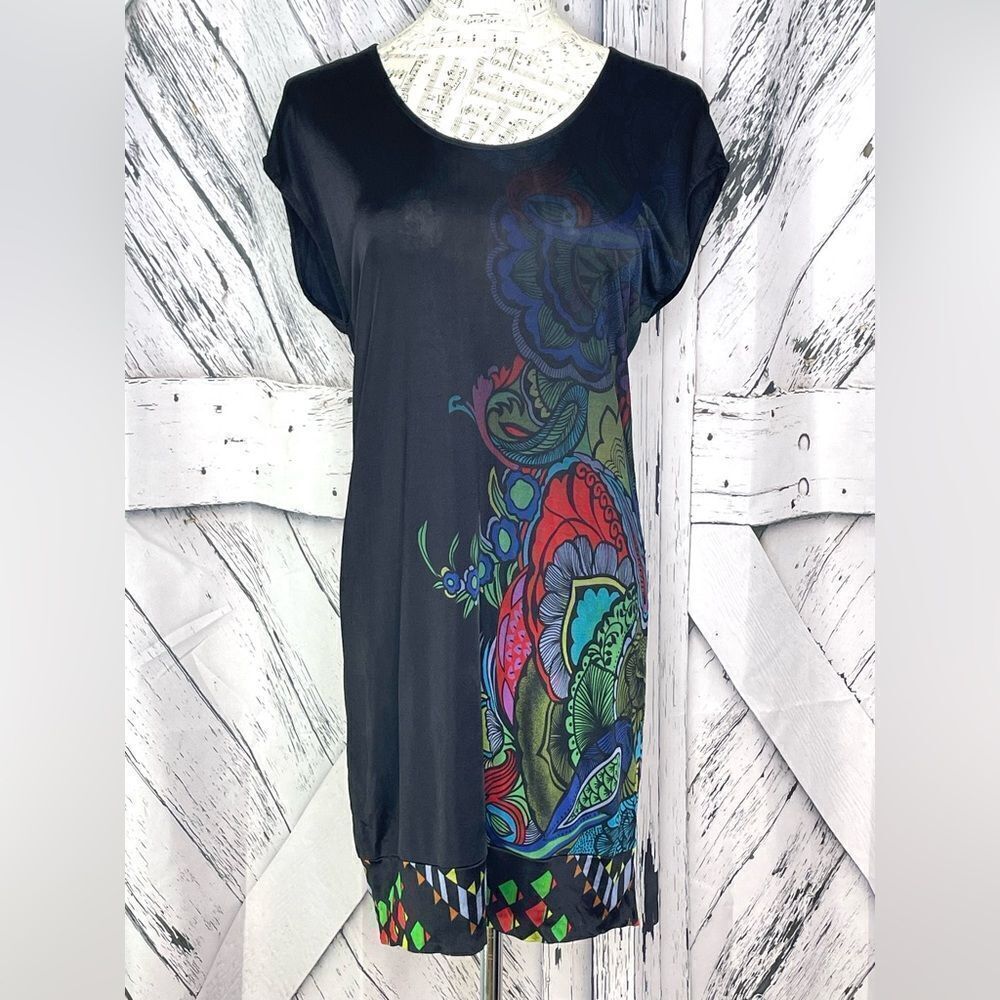 Custo Barcelona Blue Black Slinky Mini Dress M